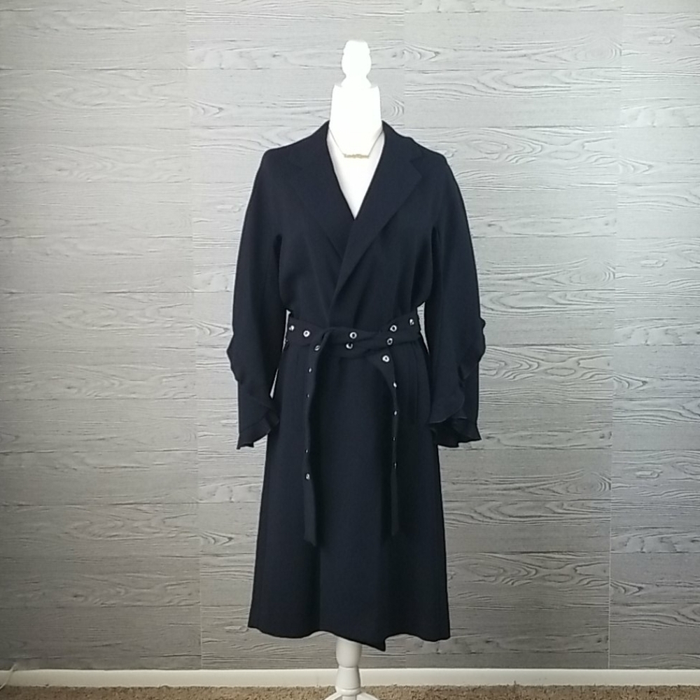 ZARA // ltd ed blogger fave ruffle detail metal grommet belt trench coat - Picture 2 of 16